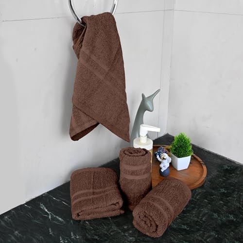 Image of Divine Casa Cotton 550 GSM Hand Towels Pack of 4 Brown, 60 x 40 cm Ultra Soft & Highly Absorbent Thick Bathroom Towels
