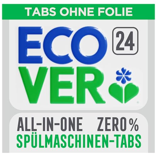 Ecover Zero Spülmaschinentabs, mit Geschirrspülsalz und Klarspüler, ohne Duft, ecover spülmaschinen-tabs, 24 Tabs Packung 2