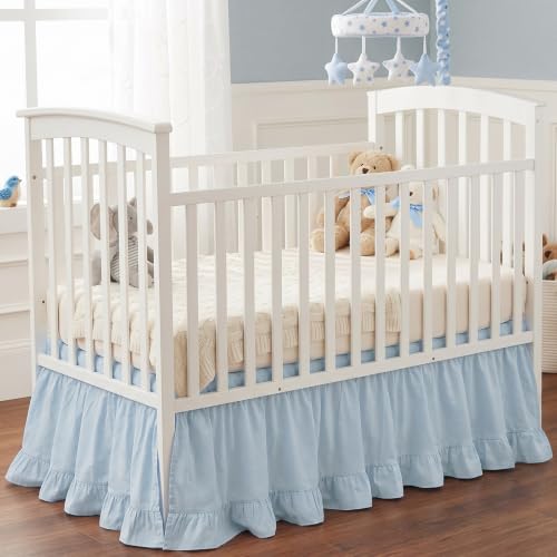 Image of Hahafelt Blue Crib Skirt for Baby Girls Boys, 100% Washed Cotton Bed Skirt