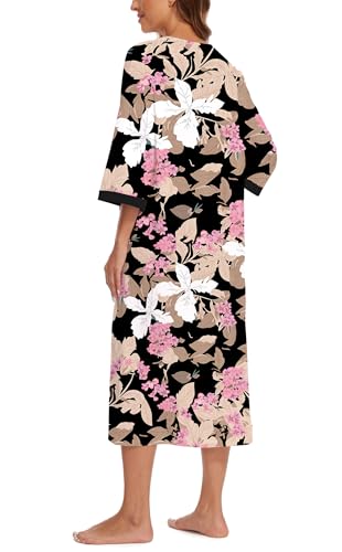 Image of Zipper Robes for Women 3 /4 Sleeve Housecoats Long Lightweight Bathrobe House Dress with Pockets