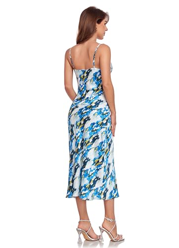 Image of Women's Spaghetti Strap Midi Satin Silk Dresses Slip Cowl Neck Party Cocktail Evening Sexy Dress