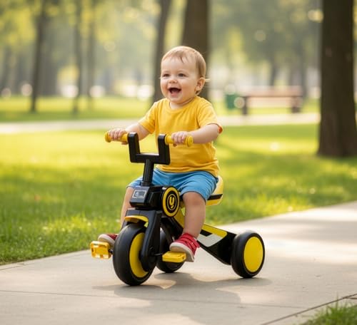 Image of R for Rabbit Tiny Toes Y Ace Premium Designer Tricycle for Kids 2-5 Years Upto 25Kg Weight with Strong Metal Core Frame, Anti-Slip Handlebars & Smooth Wheels | 95% Pre-Installed Baby Trike (Yellow)