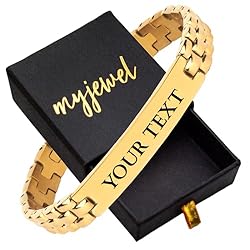 Myjewel Personalized ID Chain Links Bracelet with Free Custom Inspirational Text Engrave Name Mantra Text Minimalist Bracelet for Men