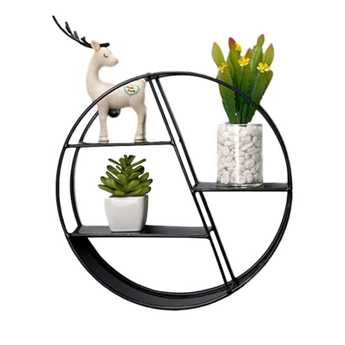 Spizummp Round Wall Shelf Floating Shelves - Metal Wall Mounted Floating Shelves, Wall Shelf Wood & Welded Metal, Living Room Industrial Style Decor - Black