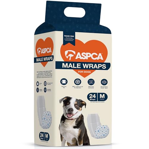 Image of ASPCA Disposable Male Dog Diapers, Leak-Proof Dog Wraps with Wetness Indicator, Adjustable Fit for Training & Incontinence, 24 Count