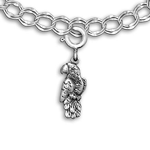 Sterling Silver African Grey Parrot Charm for Charm Bracelet
