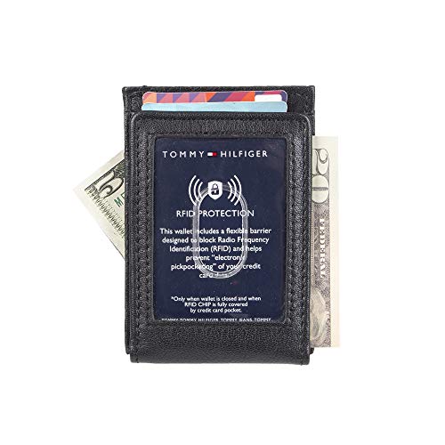 Tommy Hilfiger Mens Leather Slim Front Pocket Card Case Wallet, Black, One Size Us #TOP2