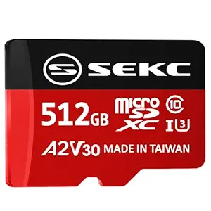 SEKC 512GB MicroSDXC Memory Card with Adapter - UHS-I U3, A2, V30, 4K, C10, Micro SD - SV30A2512