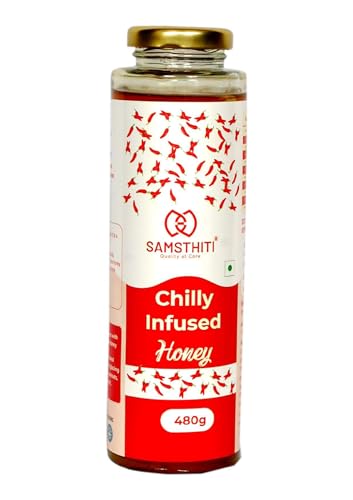 Image of Samsthiti Chilly Infused Honey | Pure Natural Honey with Chilli | Sweet & Spicy Honey | No Added Sugar | For Cooking, Marinades & Healthy Sweetener | 480g