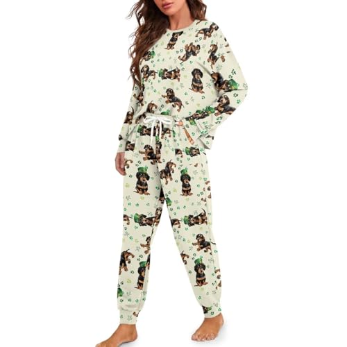 Image of Women's 2 Piece Printed Pajama Set Long Sleeve Sleepwear Set with Long Pants Casual Lounge Sets with Pocket