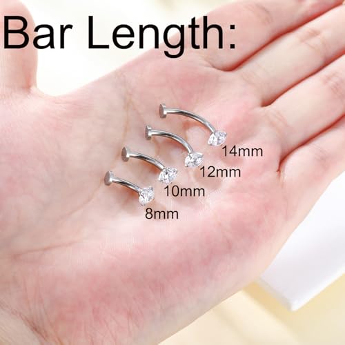 4 Pcs 14G Titanium Floating Belly Button Rings for Women Hypoallergenic Flat Back Belly Button Ring 8mm/10mm/12mm/14mm Internally Threaded CZ Navel Rings Piercing Jewelry4