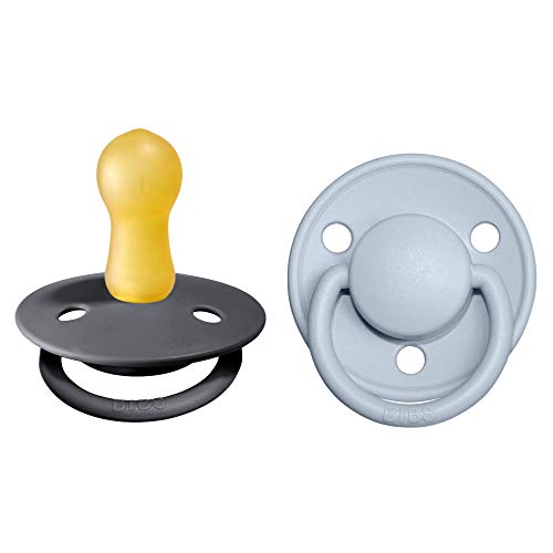 Bibs Pacifiers - De Lux Collection | Bpa-Free Baby Pacifier | Made In Denmark | Set Of 2 Iron/Baby Blue Color Premium Soothers | Size 6-18 Months #TOP28