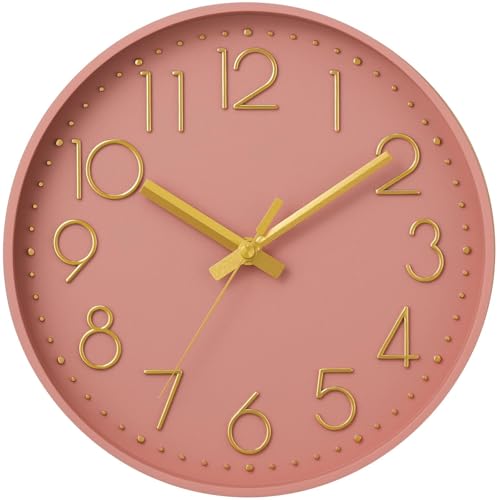 Image of DAXSMY Wall Clock 12 Inch Pink Decorative, Battery Operated Silent