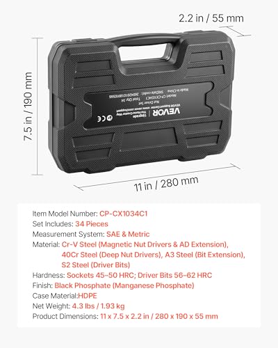 Image of VEVOR Master Magnetic Impact Nut Driver Set 34-Piece, Metric & SAE Sizes, with Nut Setter, Quick Release Extension, Wing Nut Driver, Storage Box, Versatile for Automotive, Machinery, and DIY Tasks