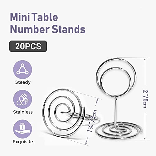Table Number Holders 20Pcs - 2 Inch Mini Place Card Holder Short Table Number Stands for Wedding Party Graduation Reception Restaurant Home Centerpiece Decorations Office Memo (Silver)