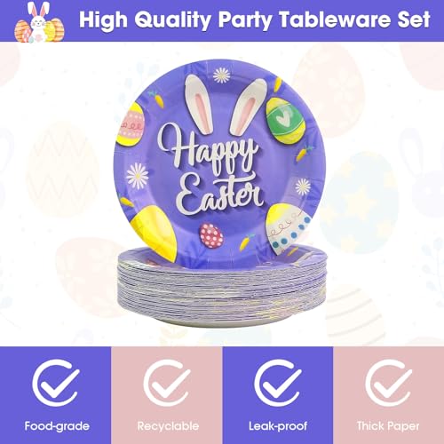 Ldfdrt 01 50 Pcs Happy Easter Paper Plates 7 Inch Dessert Party Plates Disposable Purple Bunny Ear Eggs Plates Party Tableware thumb #3