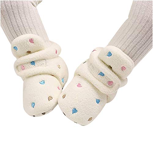 Baby Unisex Cozy Fleece Booties Infant Warm Cartoon Anti-Slip Shoes Toddler Kids Soft Sole First Walkers Booties Shoes White