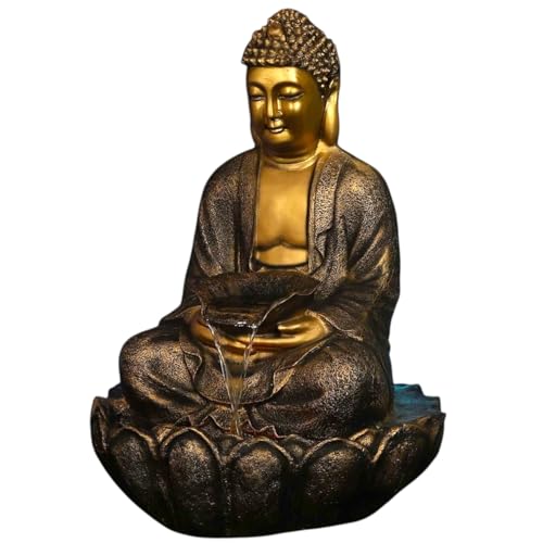 Image of 3 Feet Kamal Buddha Water Fountain for Home & Garden|Fiber Buddha Fountain with LED Light|Indoor Outdoor Fountain for Vastu & Positivity (Golden, 3 Feet Kamal Buddha Fountain)