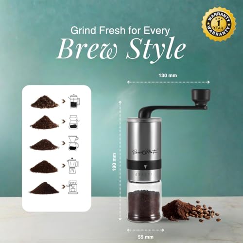 Image of Manual Coffee Bean Grinder, 6 Adjustable Grind Settings