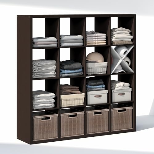 Image of Furinno Cubic Extra Thick 16-Cube Closet Organizers and Storage, Dark Oak | 14.6 x 58 x 58 in, Open Shelf Closet Storage, Closet Organizer, for Wardrobe, Bedroom, Living Room