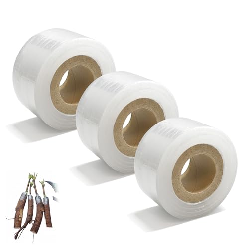 Grafting Tape 3 Pack Stretchable Self-Adhesive Plant Grafting Film Budding & Nursery Repair Tape for Fruit Trees Floral Plants Garden Stem Fix & Plant Support (Clear)