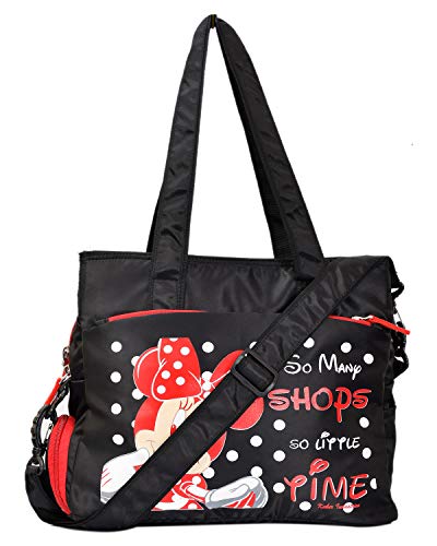 Image of Kuber Industries Women's Disney Print Satin Twill Fabric Stylish Shopping,Travel Handbag, Black-KUBMART01949
