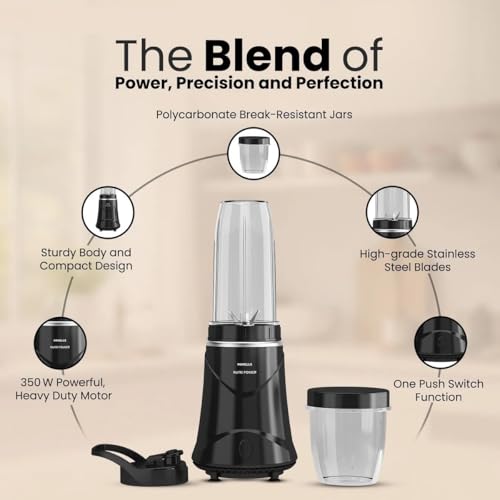 Image of Havells Nutri Power Blender 350 W Mixer Grinder| 1 Speed Switch| Leak Free Sipper Lid| Air Vent Technology| Stainless Steel Blade| 2Yrs Manufacturer Warranty (Black)