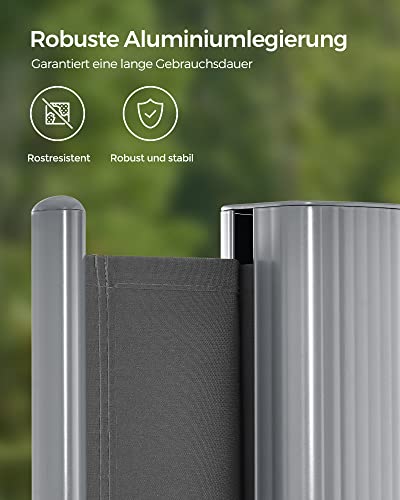 SONGMICS Alu-Seitenmarkise, ausziehbar, 200 x 400 cm, Blickdicht, Sonnenschutz, blickdicht, Seitenrollo, für Balkon, Terrasse, Garten, anthrazit GSA204G01 5