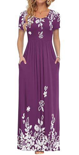 Image of AUSELILY Women's Classic Short Sleeve Loose Plain Casual Long Maxi Dresses for Women 2026