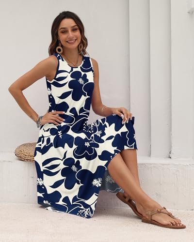 Image of AUSELILY Women's Summer Dresses Casual Sleeveless Midi Tank Beach Dress | Women's Asymmetrical Hem Sundress with Side Pockets, Great for Beach, Vacation & Daily Wear