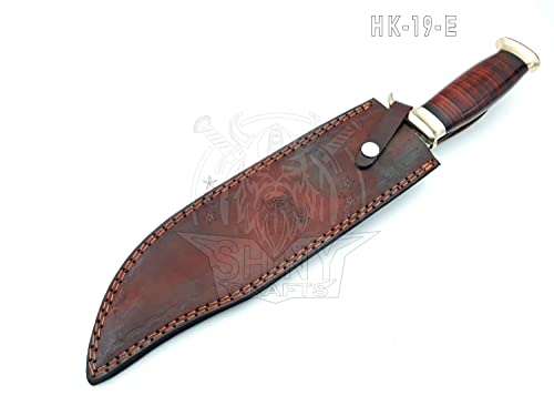 Shiny Crafts | 18" Large Handmade Forged Crocodile Dundee Knife, Fixed Blade Knife, Full Tang Bowie Knife, Damascus Hunting Knife With Full Leather Spacer Handle , Camping Knife, Knife With Premium Leather Sheath (Hk-0019-E) #TOP5
