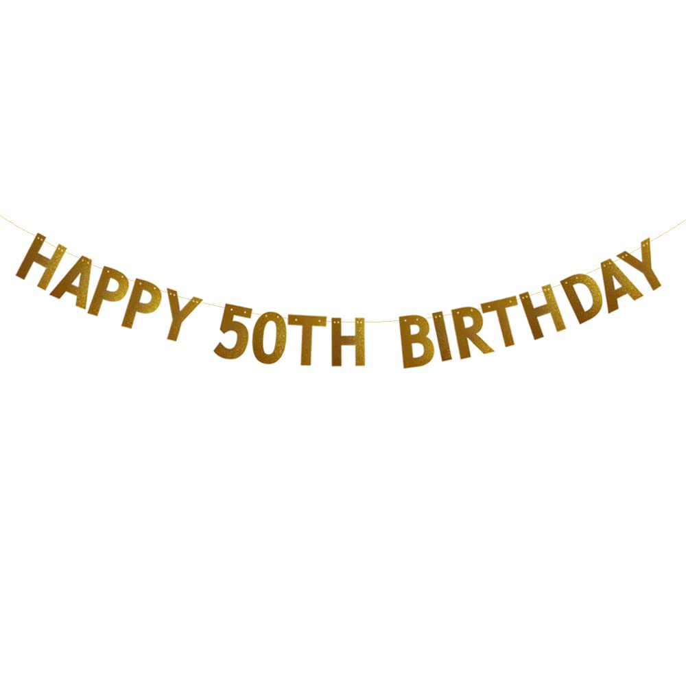 Happy 50th Birthday Banner – Vorbespannte Gold-Glitzer-Girlande Zum 50. Geburtstag (kein Zusammenbau Nötig)