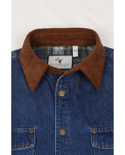 Image of ZENTHACE Men's Flannel Lined Denim Chore Coat, Snap Button Workwear | 11.2 oz 100% Prewashed Denim Cotton, Fully Flannel Lining, Corduroy Collar, 6-Pockets Oversized Utility Outdoor Barn Coat
