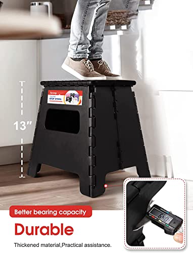 ACSTEP 13“ Folding Step Stool for Adults 1 Pack,Holds Up to 330 lbs, Thicken Plastic Folding Step Stool is Sturdy Enough to Support Adults and Safe Enough for Kids .Black