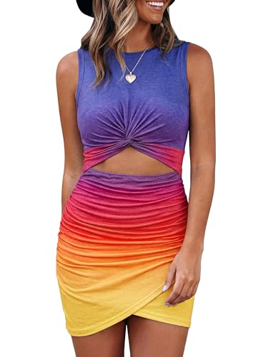 Image of BTFBM Women 2026 Summer Dresses Sleeveless Casual Crewneck Bodycon Cutout Twist Slim Wrap Club Party Beach Mini Dress