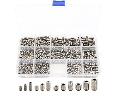 LBY 720pcs M3 M4 M5 M6 Internal Hex Drive Cup-Point Set Screws,Socket Head Cap Screws Grub Screws Assortment Kit 12 Sizes,Stainless Steel Silver