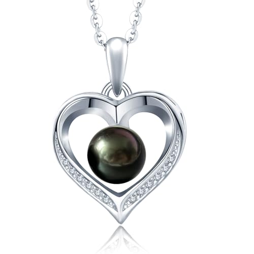 NONNYLLEI aniversario Regalos de para esposa collar de corazón de perlas negras de Tahití regalos de cumpleaños Navidad joyería fina regalos del día de la madre para mamá día de San Valentín