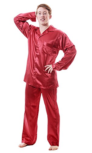 Up2date Fashion Men's Satin Pajama Set Full Sleeves Silky Loungewear 2 Piece Pjs Classic Button-Down Sleepwear M-XL2