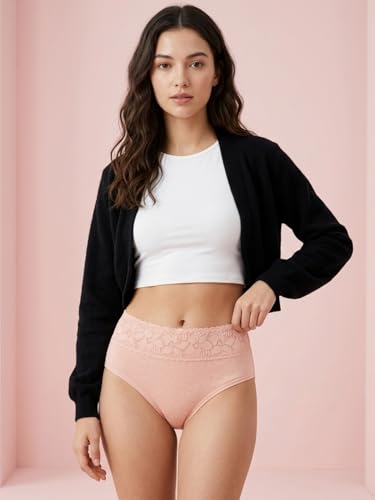 Image of NICSY Women's Panties Full Coverage Soft Touch Cotton Elastane Stretch Lace Underwear Styled Hipster with Panty for Women