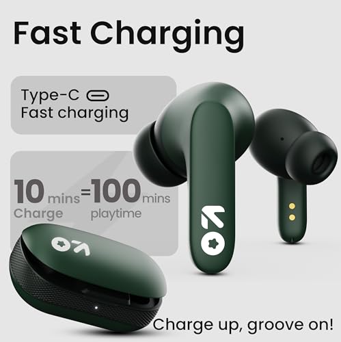 GOBOULT Z20 Made in India Bluetooth Ear Buds Wireless 51H Playtime, Clear Calling ENC Mic, Low Latency Gaming, 10mm Drivers Earbuds Buds Bluetooth Wireless Earphones (Pine Green)