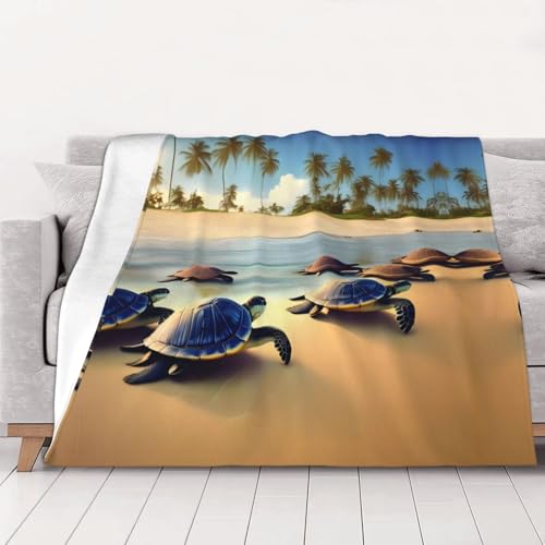 WZYCWB Couverture en flanelle imprimée Tortues sur la plage 203,2 x 152,4 cm – 76,2 à 203,2 cm. Une couverture chaude pour l'automne à la maison et une couverture de voyage portable.