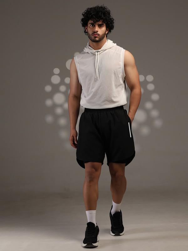 Image of CHKOKKO Double Layered Gym Shorts for Men Workout | Compression Inner Layer with Pockets Across Inner Outer and Back | Dry Fit Sports Athletic wear for Running Jogging or Training