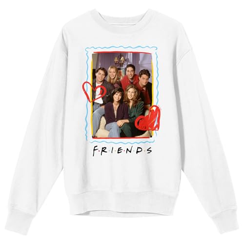 Bioworld Friends TV Full Cast Photo Adult White Crew Neck Long Sleeve Sweatshirt-XL