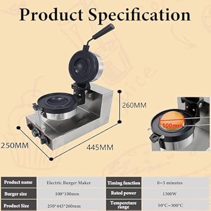 Eiscreme-Burger-Maker, kommerzieller Eiscreme-Burger-Maker, 1300 W, antihaftbeschichteter Burger-Maker, doppelseitige Heizung, Eiscreme-Hamburger-Backmaschine, 180 ° drehbar (Farbe: B) – Bild 4