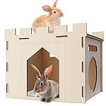 HIIMALEX Large Sturdy Bunny House with Spacious Balcony Hidey Detachable Playhouse for Rabbit Hideout Castle Tower Toys for Indoor Bunnies Guinea Pig Hamster Chinchilla Gerbil
