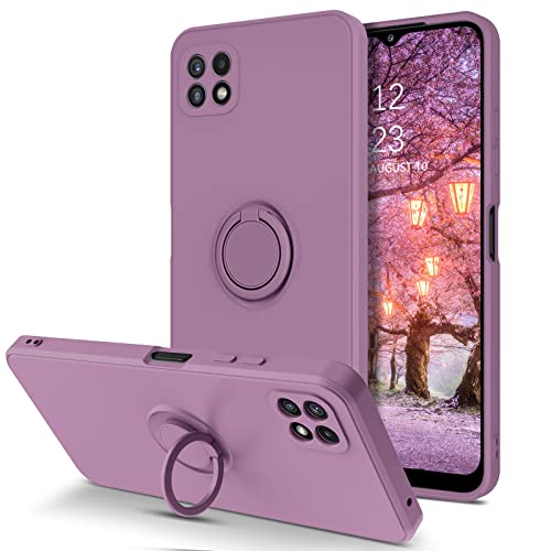YINLAI Coque Samsung Galaxy A22 5G Caoutchouc Liquide avec 360° Ring Stand Etui pour Samsung Galaxy A22 Housse de Silicone Antichoc Bumper Cover Samsung Galaxy A22 5G - Sakura Violet Cover