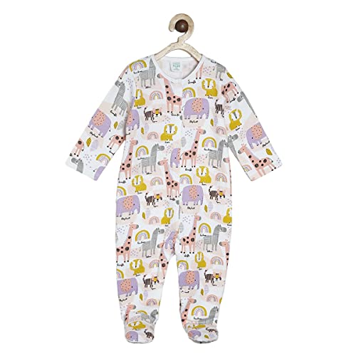 Image of miniklub Infants Girls Pink & Grey Printed Cotton Sleepsuit