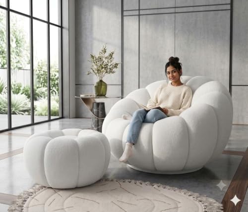 Image of CRAFTCITY 1 Seater Pumpkin Sofa with Ottoman /Stool |Accent Chair Set