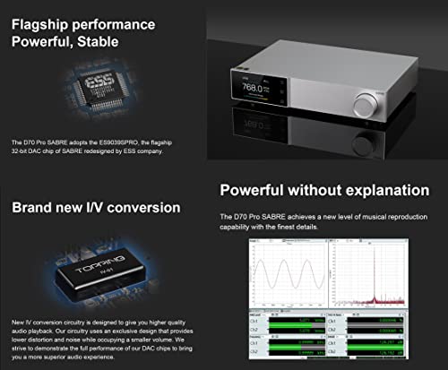 Image of Topping D70PRO Sabre DAC ES9039SPRO XU316 Bluetooth 5.1 LDAC Aurora UI Colour Display RCA & XLR Output HiFi Decoder with Remote Control(Black)