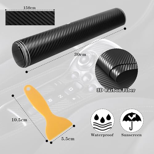 Gsakskdsap Carbon Folie Auto, 3D Selbstklebend Autofolie aus Vinyl mit Kunststoffschabern, Einstiegsleisten Kohlefaser Aufkleber, Lackschutzfolie Schutzfolie für Auto Chromleisten Folierung, Schwarz